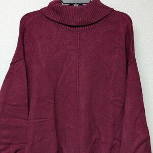 ALFANI Burgundy Turtleneck Long Sleeves Knitted Pullover Sweater w/ Side Slits L